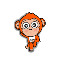 a cartoon monkey with big eyes is sitting on the ground