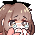 a cartoon girl is crying and covering her mouth with her hand .