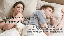 a man and a woman are laying in bed and the man is thinking of another woman