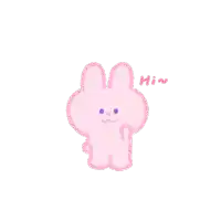 a drawing of a pink rabbit with the word hi written below it