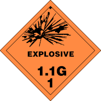 an orange sign that says explosive 1.1g 1 on it