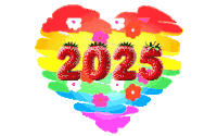 a colorful heart with strawberries and the number 2025