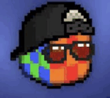 a pixel art of a man wearing a hat and sunglasses .