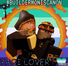 a picture of two roblox characters that says yaoi lover on it
