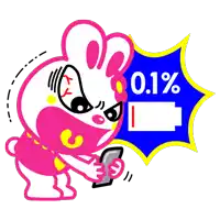 a cartoon of a bunny holding a cell phone with a blue speech bubble that says 0.1 %