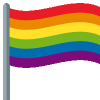 a rainbow flag is waving in the wind on a pole