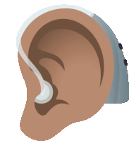 a close up of a person 's ear with a hearing aid on it