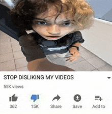 a picture of a child with the words stop disliking my videos at the top