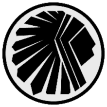 a black and white logo with a circular design