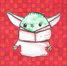 a drawing of a baby yoda with the name sophie on the bottom right