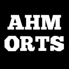 a black background with the words ahm orts in white letters