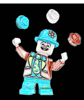 a drawing of a clown juggling three balls