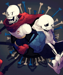 papyrus and sans are standing next to each other with bones in the background