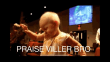 a baby is dancing in a church with the words praise viller bro above her