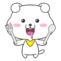 a cartoon bear holding a fork and spoon