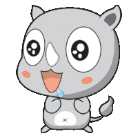 a cartoon drawing of a rhinoceros with big eyes