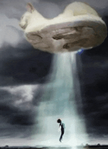 a painting of a person being abducted by an ufo