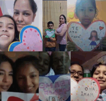 a collage of people holding heart shaped cards that say te amo mama