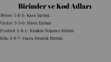 a gray background with the words birimler ve kod adlari