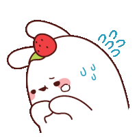 a cartoon drawing of a rabbit with a strawberry on it 's head