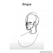 a black and white drawing of a person 's face with the name bingus on the bottom