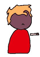 a drawing of a person with a red cape and a cigarette in their hand