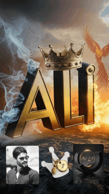 a poster with the name ali and a crown on top