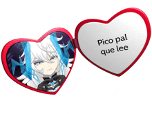 a heart shaped mirror with pico pal que lee written on the inside