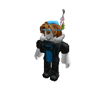 a roblox character is wearing a blue hat and a flower crown on his head