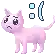 a pixel art of a pink cat with a sad face and a toothbrush .