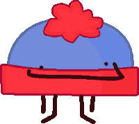 a blue hat with a red flower on top