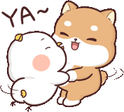 a cartoon of a dog and a bird hugging each other with the words `` ya '' written on the bottom .