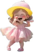 a little girl wearing a pink dress and a yellow hat