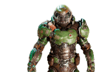 a video game character with a helmet that says doom