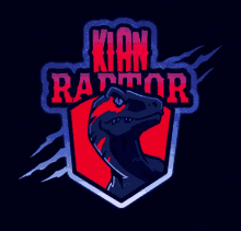 a logo for kian raptor shows a dinosaur in a shield