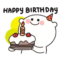 a cartoon of a bear holding a birthday cake with a candle and the words happy birthday