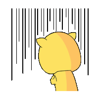 a cartoon of a yellow cat looking up at the sky with lines coming down .