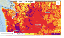 a map of the state of washington is shown with the date tue aug 15 at the top