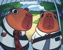 a cartoon of two capybaras wearing ties