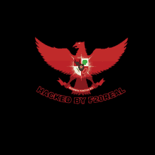 a logo that says hacked by f2oreal with a red eagle