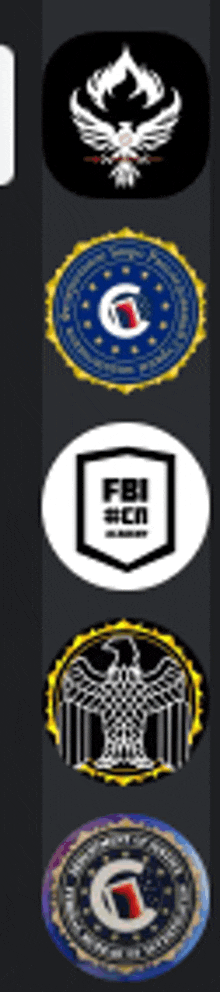 a row of badges with one that says fbi