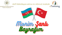 a poster with two flags and the words " menim sanli bayragim " at the bottom