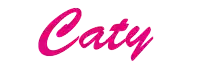 a white background with the word caty in pink