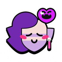 a cartoon of a woman with purple hair and a heart in her hair .