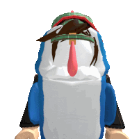 a blue and white penguin with a red tongue and a hat