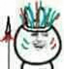 a cartoon drawing of a person with a crown on their head holding a sword .