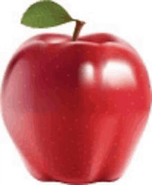 a red apple with a green leaf on it .