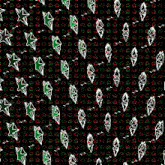 a seamless pattern of red green and white stars on a black background