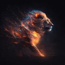 a lion with flames coming out of its fur