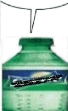 a green bottle with a speech bubble on top